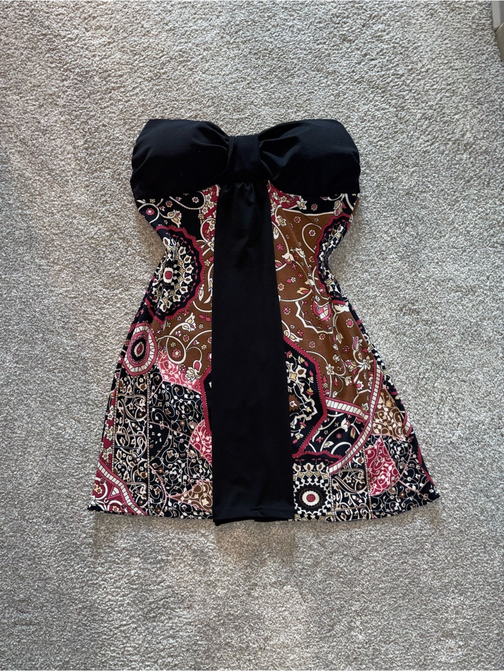 SizeM Y2K CandyCouture Strapless Black & Brown Paisley Print Sundress